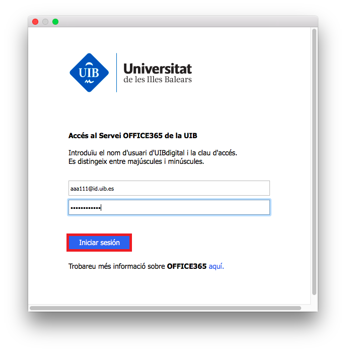 Quadre de seguretat per emplenar amb credencials