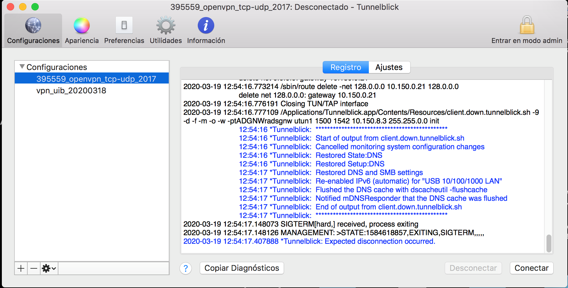 Figura 10: Eliminar configuració antiga VPN